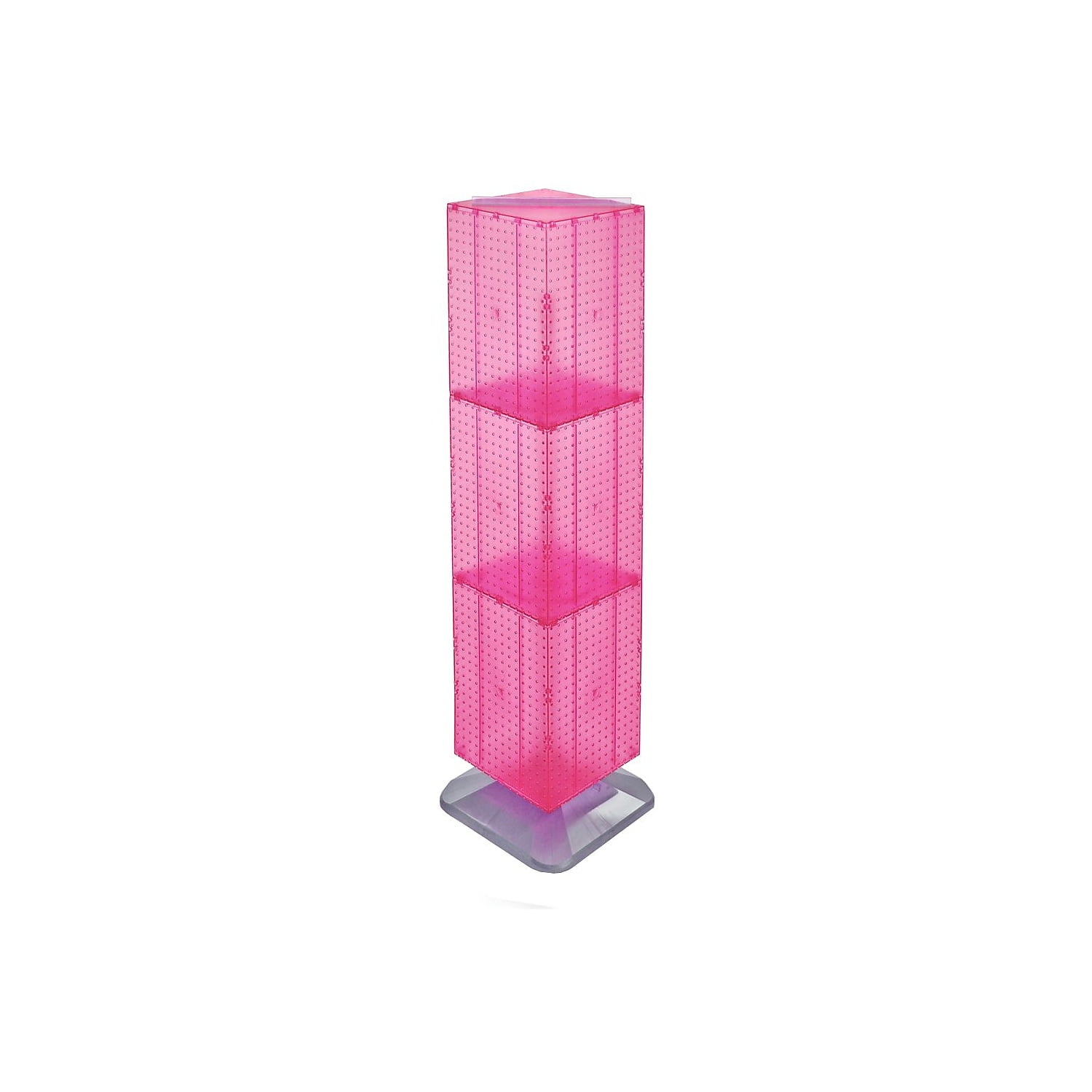 Pink Four-Sided Pegboard Display Tower with Revolving Base
