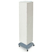 Azar Displays 701465-WHT White Four-Sided Pegboard Tower Floor Display on Revolving Wheeled Base. Spinner Rack Stand. Panel Size: 14"W x 60"H