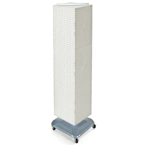 Four-Sided Pegboard Tower Floor Display on Revolving Wheeled Base. Spinner Rack Stand. Panel Size: 14"W x 60"H