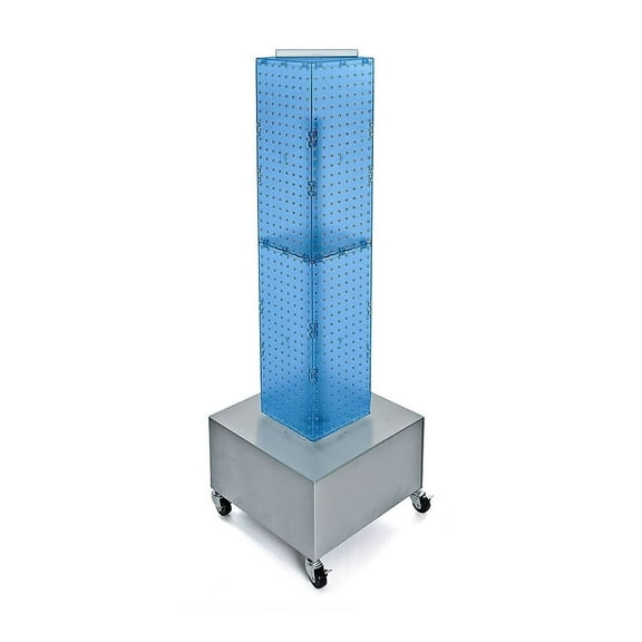 Azar Displays 703386-BLU Blue Four-Sided Pegboard Floor Display on Wheeled Metal Base. Spinner Rack Tower. Panel Size: 8"W x 40"H