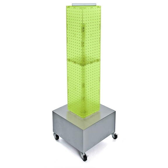 Four-Sided Pegboard Floor Display on Wheeled Metal Base. Spinner Rack Tower. Panel Size: 8"W x 40"H