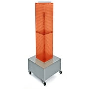 Azar Displays 703386-ORG Orange Four-Sided Pegboard Floor Display on Wheeled Metal Base. Spinner Rack Tower. Panel Size: 8"W x 40"H