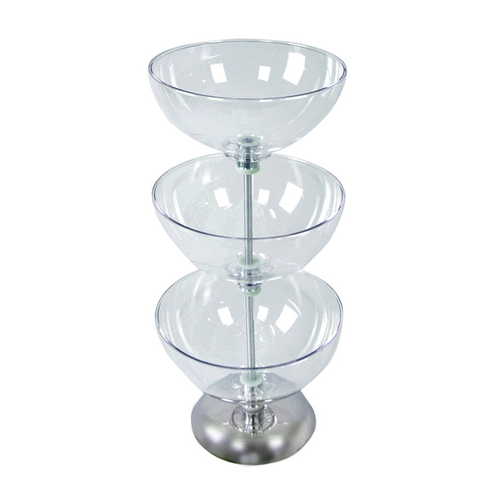 Clear Polycarbonate and Chrome Three-Tier Display Bowl Rack