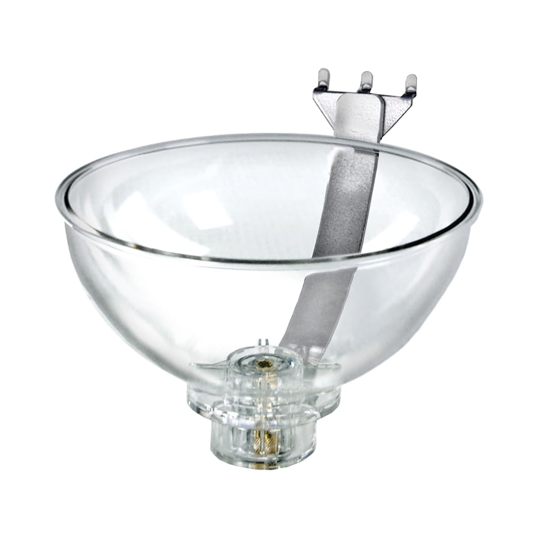 Clear Polycarbonate Bowl Display with Silver Metal Arm, 8-inch Diameter