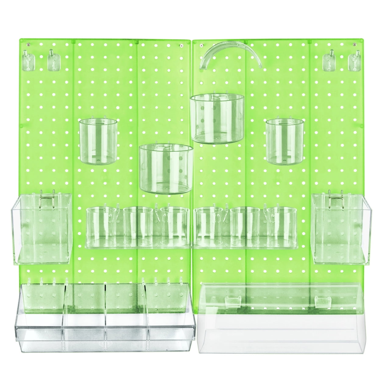 Green Plastic Pegboard Wall Organizer Kit with Clear Acrylic Accessories