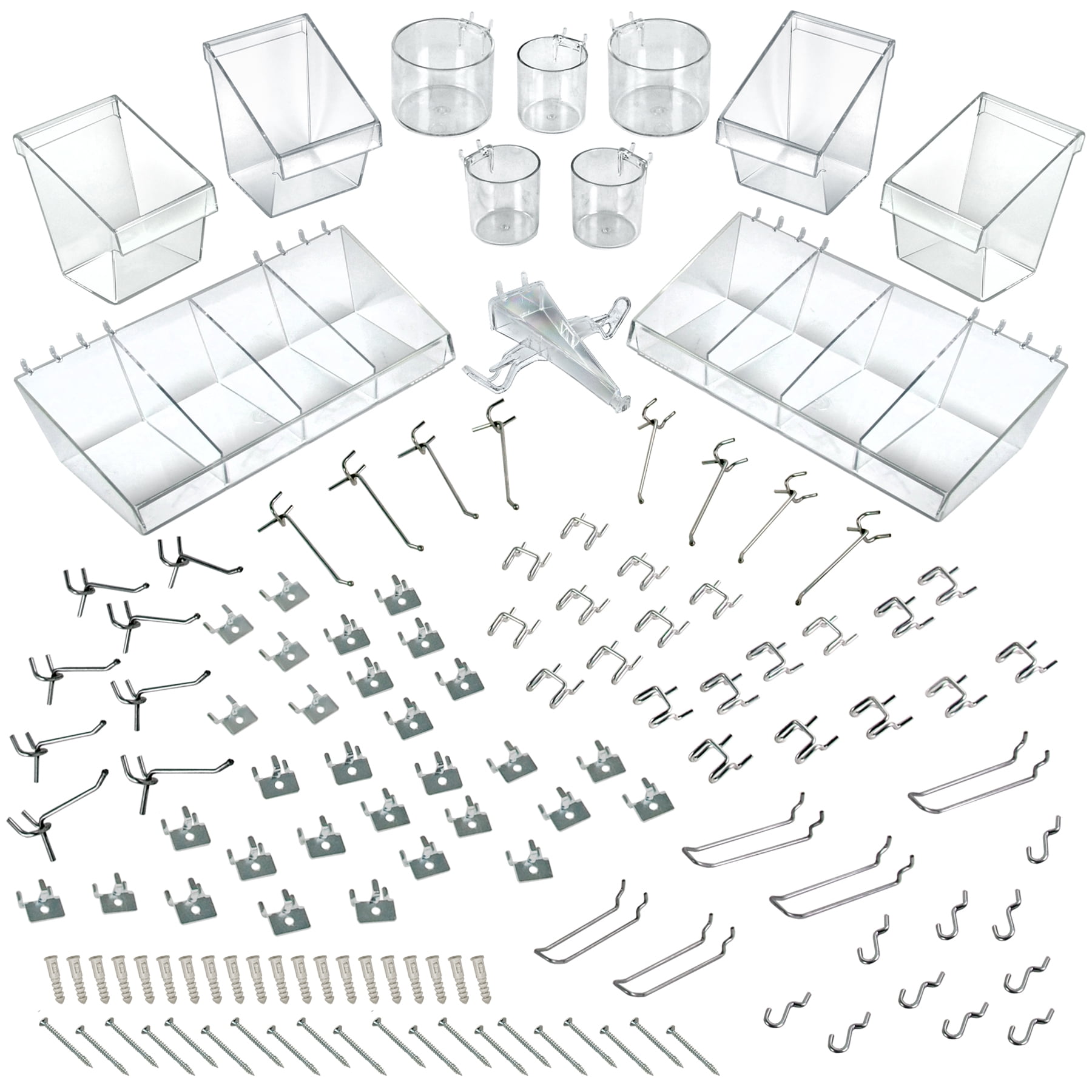 Large Frosted Clear Acrylic Pegboard Organizer Kit with Metal Hooks