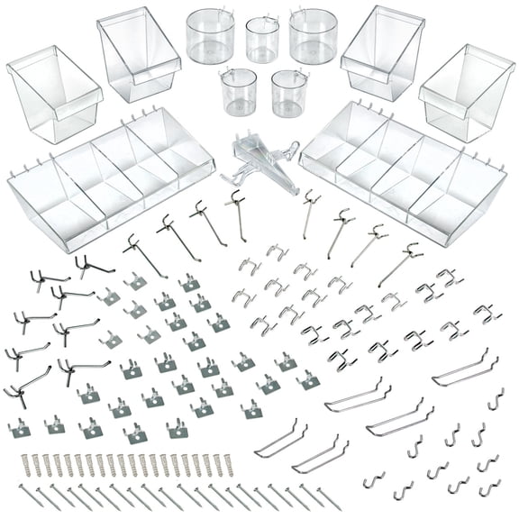 120-Piece Large Pegboard Organizer Accessory Kit, Hooks Assortment for Tools and Storage System. Hardware Hooks and Bins. Organize Tools, Craft, Kitchen, Garage