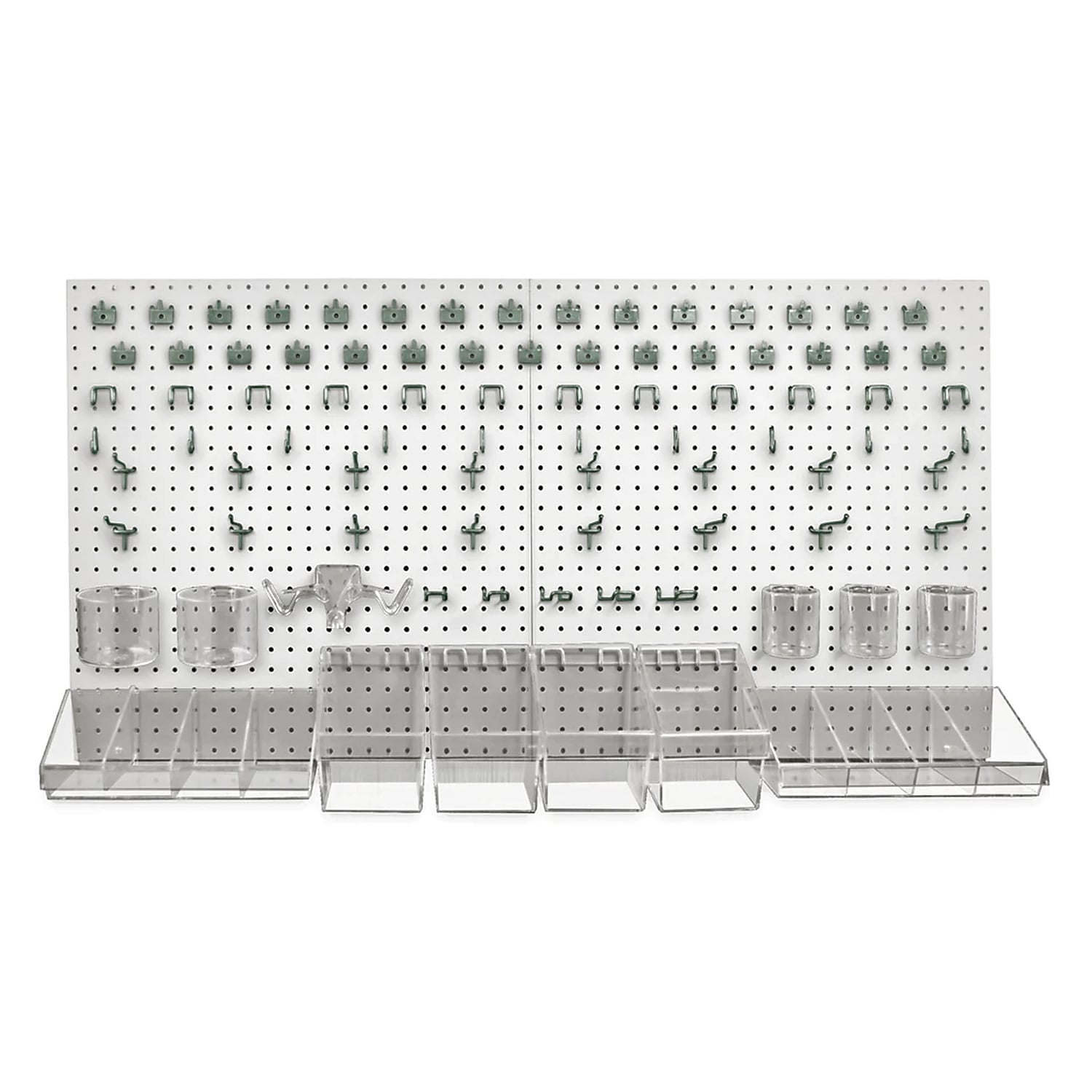 White High Impact Styrene Pegboard Organizer Kit with Hooks and Bins