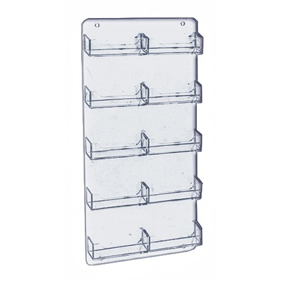 Ten Pocket Business Card and Gift Card Wall Rack. Clear Acrylic Wall Mount Card Holder, Overall Size: 8.5"W x 15.75"H, 2-Pack