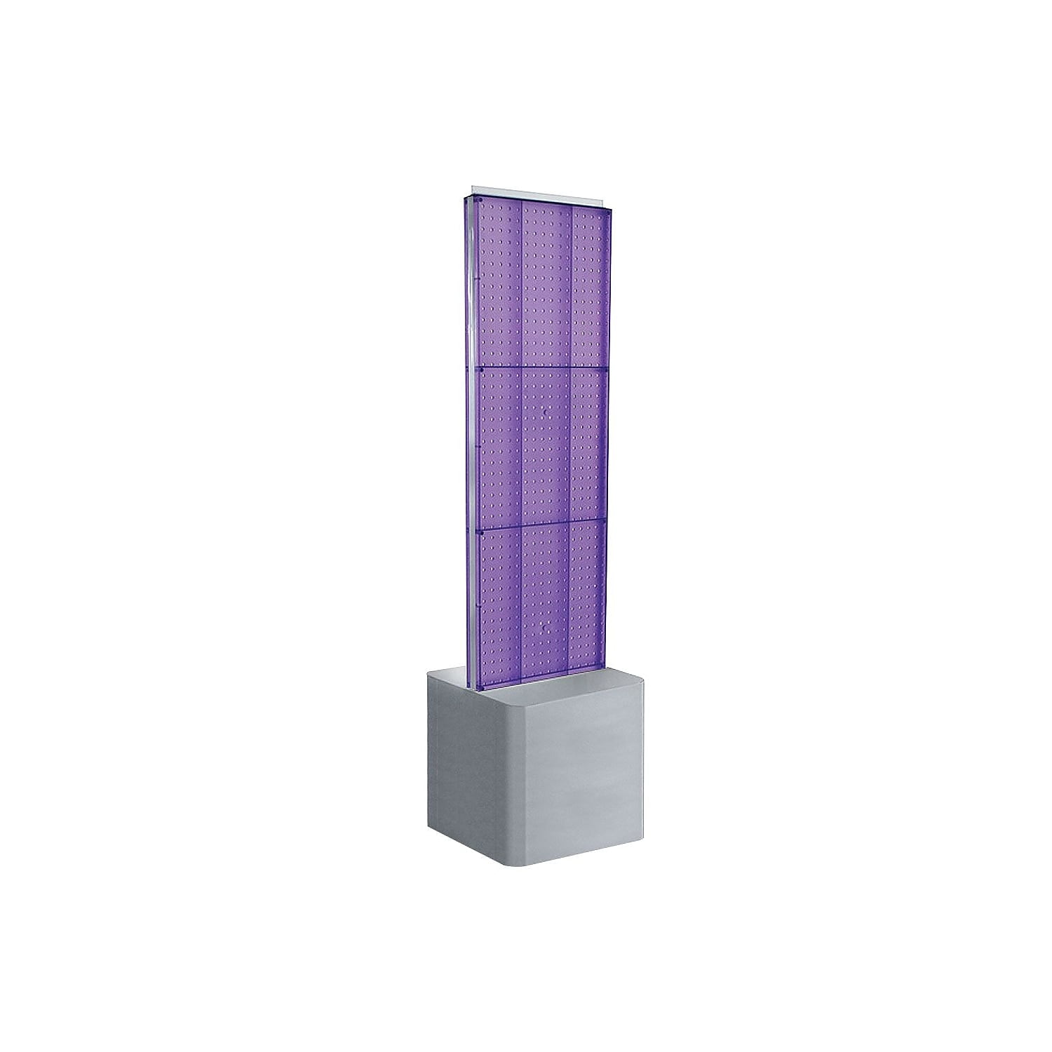 Adjustable Silver Base Two-Sided Purple Pegboard Display