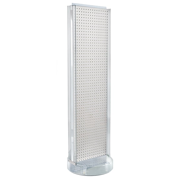 Two-Sided Pegboard Floor Display w/ C-Channel Sides on Revolving Round Studio Base. Spinner Rack Stand. Panel Size: 16"W x 60"H