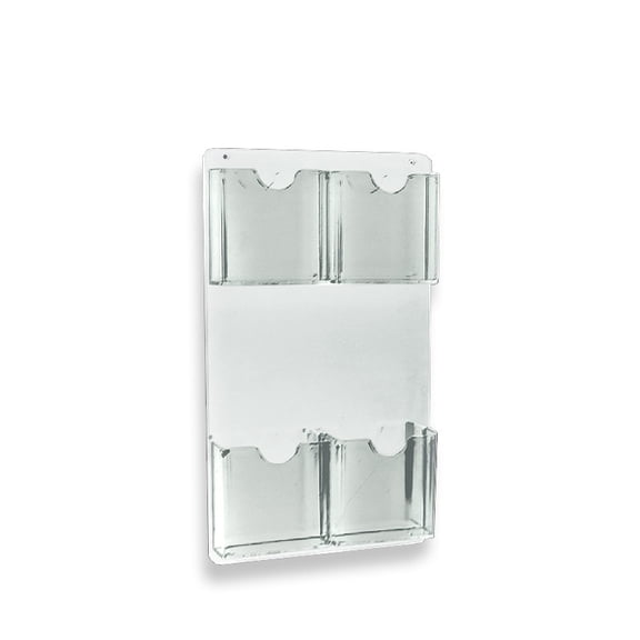 Four Pocket Tri-Fold Wall Rack. Clear Acrylic Wall Mount Brochure Holder for Tri-Fold Size Pamphlets, Overall Size: 9.25"W x 16"H, 2-Pack