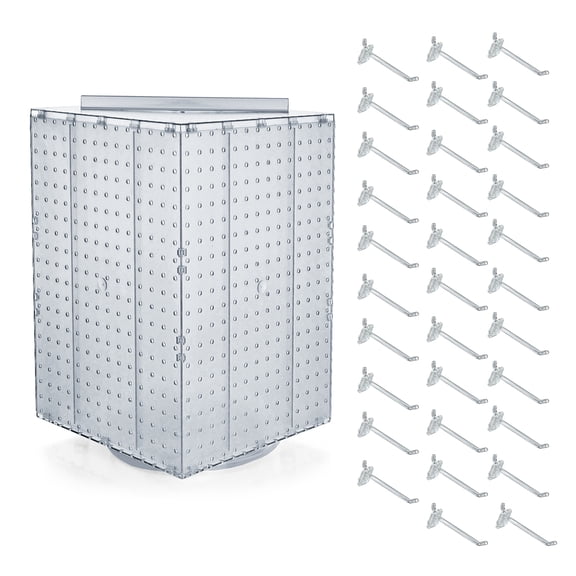 Four-Sided Revolving 14"W x 20"H Pegboard Counter Display w/ 32 4" Hooks