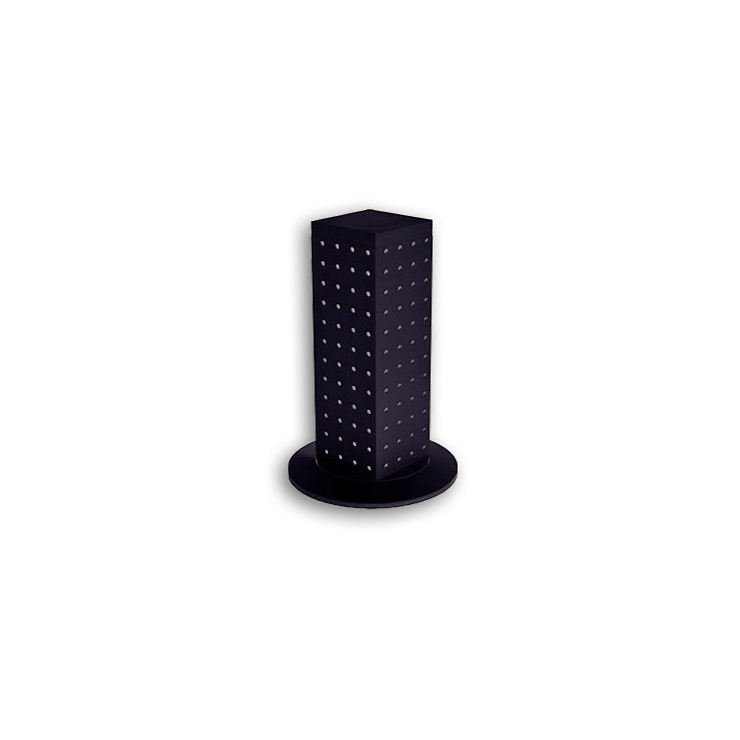 Black Four-Sided Revolving Pegboard Display Tower with Clear Base