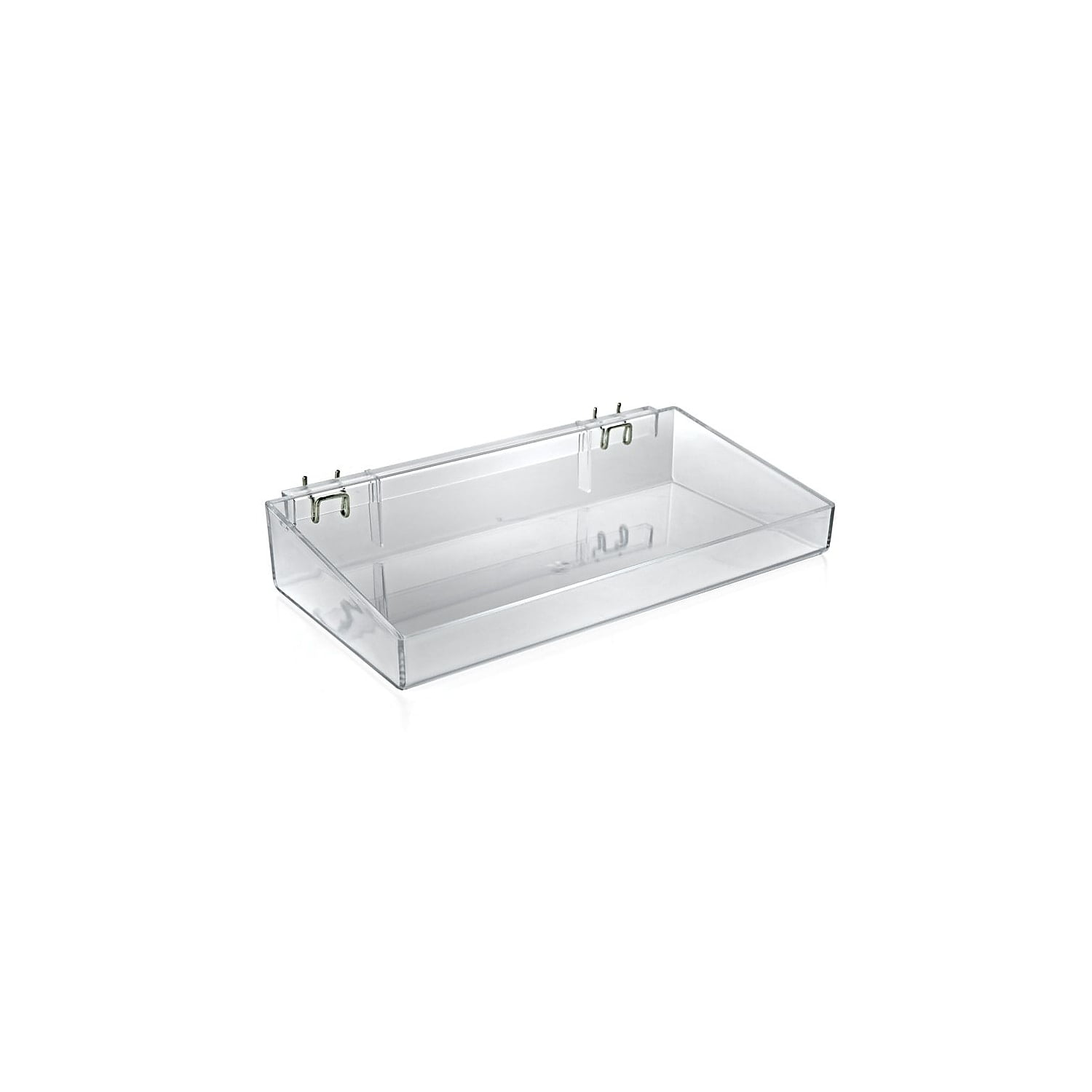 Clear Acrylic 16" Wide Open Tray with Metal Hooks