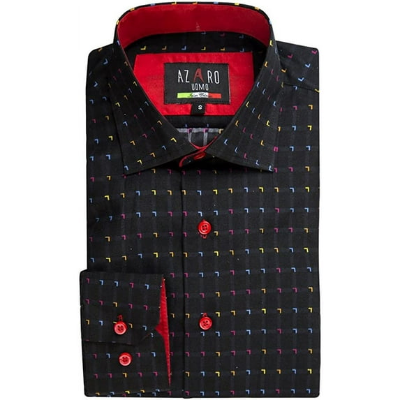 Azaro Uomo Men's Slim Fit Long Sleeve Printed Dress Shirt - Colors 4XL, Black