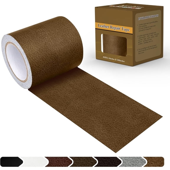 Azbour Leather Repair Tape Patch,2.4''x15' Super Adhesive,Self-Adhesive Leather Patch for Restoration and  of Sofas, Seats,Furniture,Vinyl Furniture, Chairs.(Yellowish-Brown)