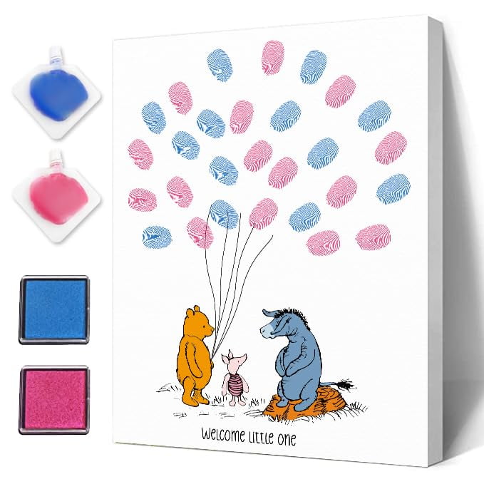 Azbuk Gender Reveal Fingerprint Tree for Baby Shower, Bear Baby Shower