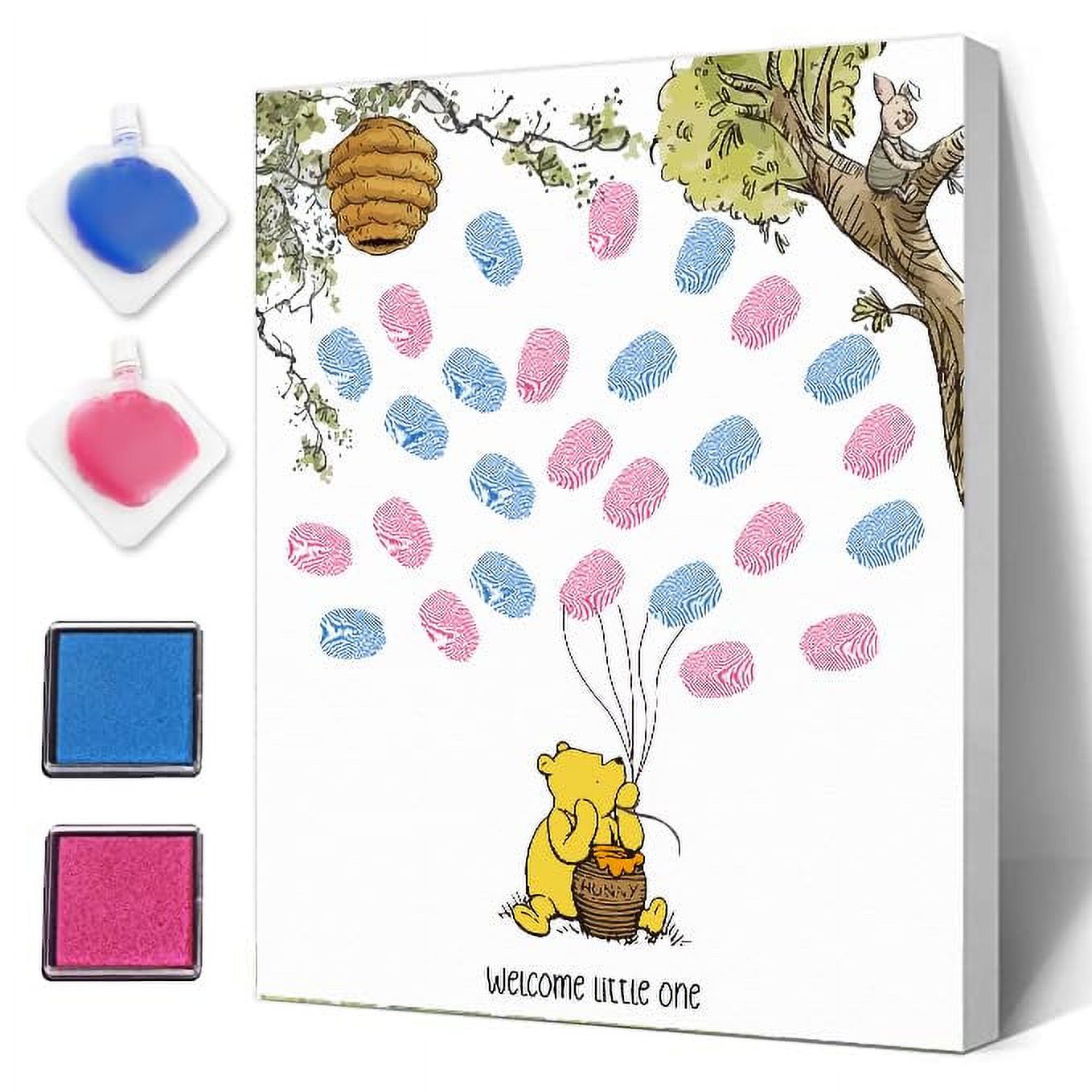 Azbuk Gender Reveal Fingerprint Tree for Baby Shower, Bear Baby Shower