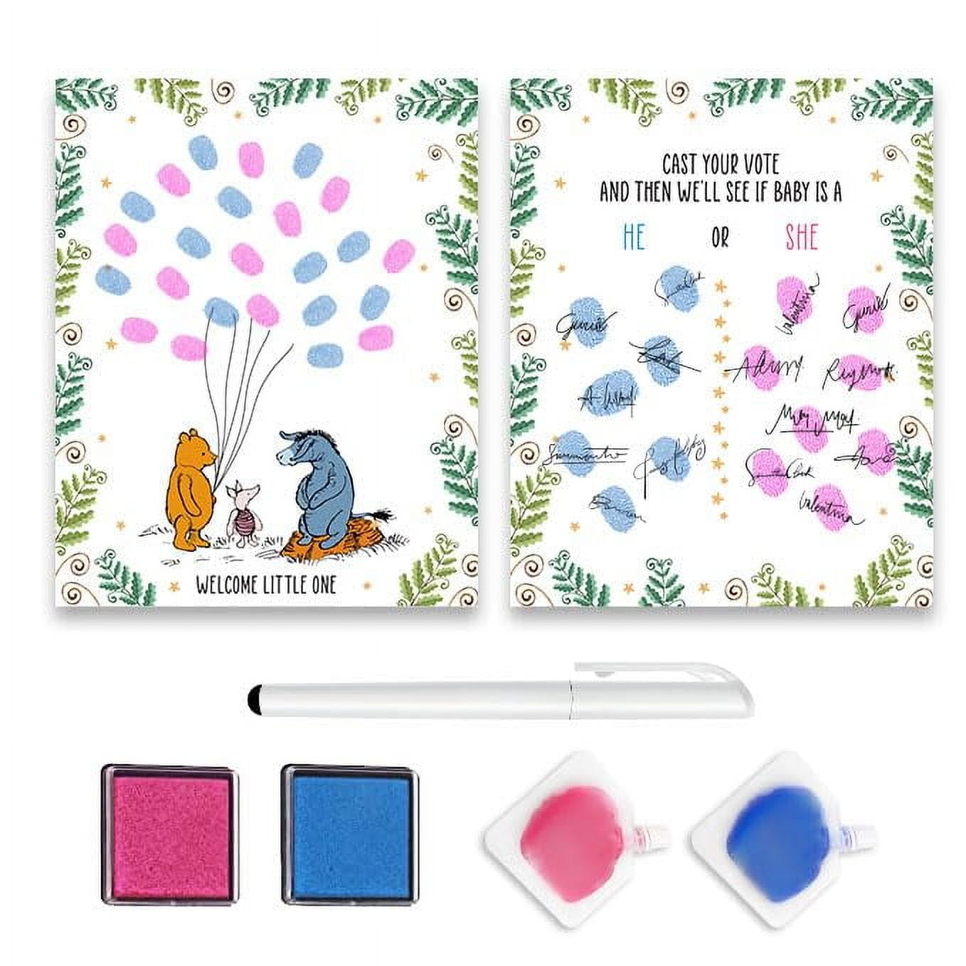 Azbuk Winnie Baby Shower Gender Reveal Fingerprint Tree, Winnie Baby