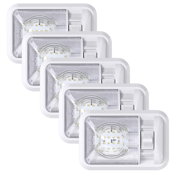 Azcir 5 Pack 12V LED RV Ceiling Single Dome Light, RV Interior Lighting for Trailer Camper with ON/OFF Switch, Single Dome, Natural White 4000-4500K