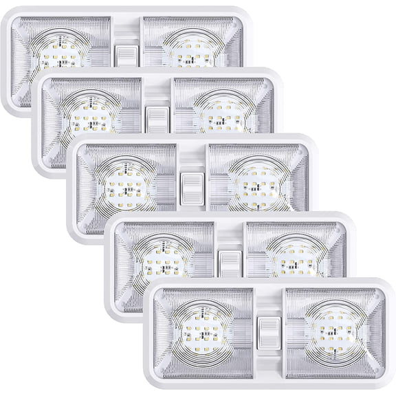 Azcir 5 Pack RV LED Ceiling Double Dome Light Fixture with ON/OFF Switch, Interior Lighting for Car/RV/Trailer/Camper/Boat, DC 12V Natural White 4000-4500K