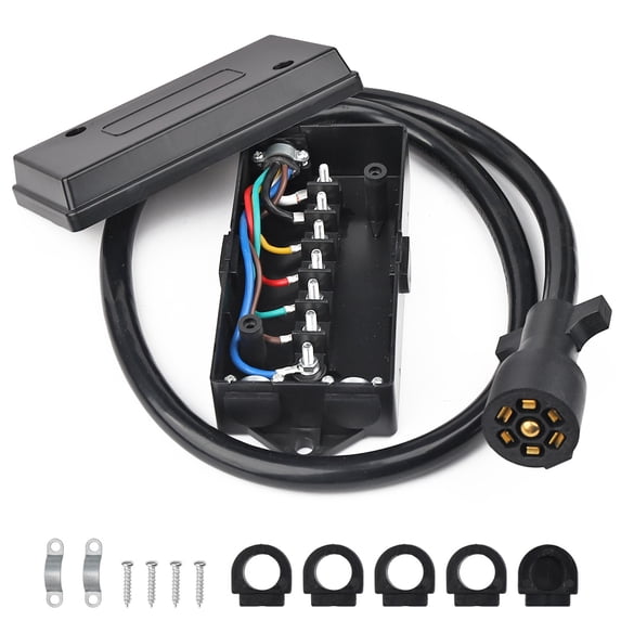 Azcir Heavy Duty 4ft 8ft Trailer Cord 7 Way Plug 7-Pole Inline Junction Box Wiring Harness Kit
