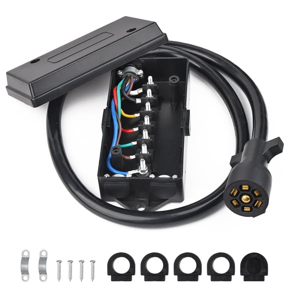 Azcir Heavy Duty 4ft 8ft Trailer Cord 7 Way Plug 7-Pole Inline Junction Box Wiring Harness Kit