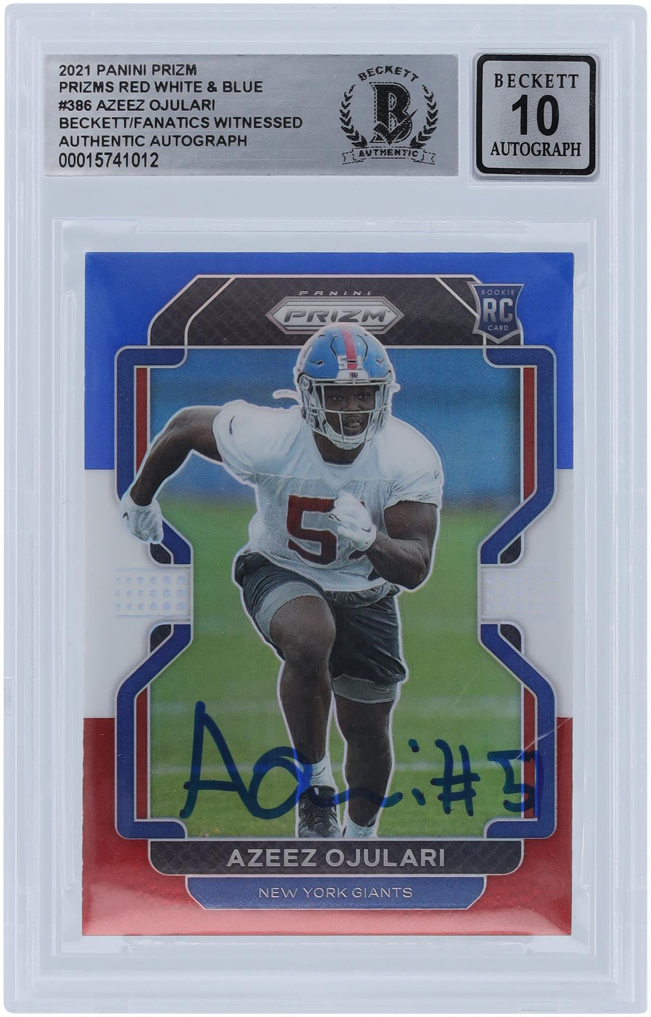 Azeez Ojulari New York Giants Autographed 2021 Panini Prizm Red White \u0026 Blue #386 Beckett Fanatics Witnessed Authenticated 10 Rookie Card - Fanatics Authentic Certified