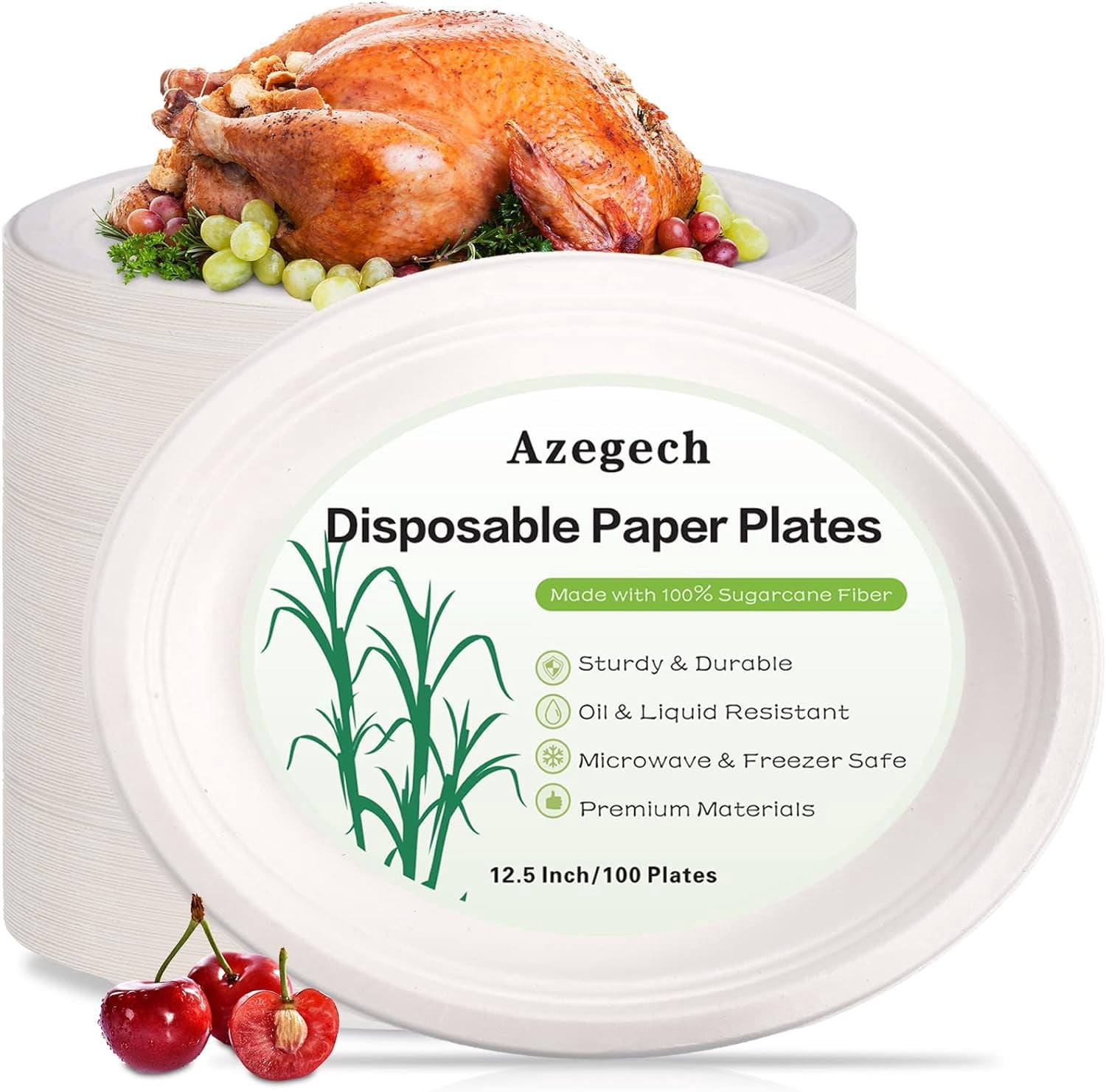 100Pack Disposable Paper Plates,12.5 Inch Oval Paper Plates,Super Strong Eco-Friendly Plates,100% Compostable Biodegradable Plates,White Oval Paper Dinner Plates for Party,Picnic,Large,Thicken