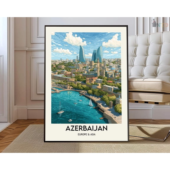 Azerbaijan Caucasus Country Poster, Unframed Canvas 8x10in