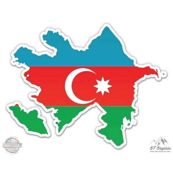Azerbaijan Map Flag Country Shape - 12" Vinyl Sticker Waterproof Decal