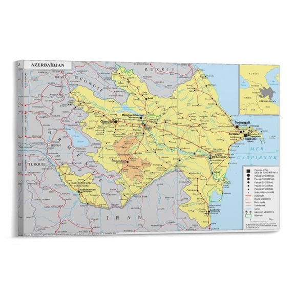Azerbaijan Map Poster Gifts Canvas Painting Poster Wall Art Decorative Picture Prints Modern Decor 20x30inch(50x75cm)