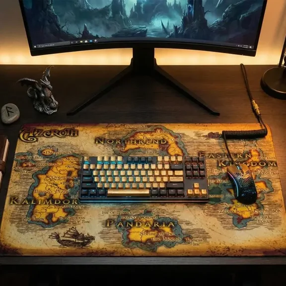 Azeroth Map Large Gaming Mouse Pad, Wow Desk Mat, Xl Extended Mousepad, Gamer Gift For Him, Pc Gaming Setup Decor, Pandaria Northrend Map