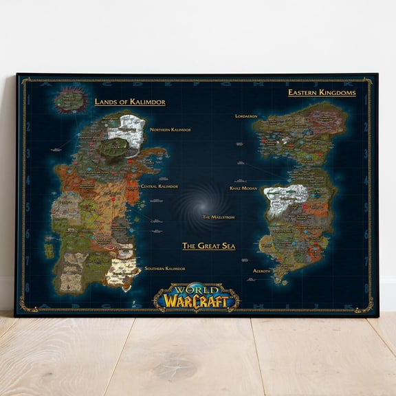 Azeroth Map Warcraft Wall Decor Rolled Print Gift Video Game 3, Unframed Poster