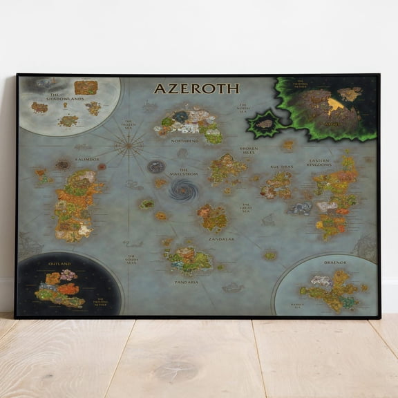 Azeroth Map Warcraft Wall Decor Rolled Print Gift Video Game, Unframed Poster