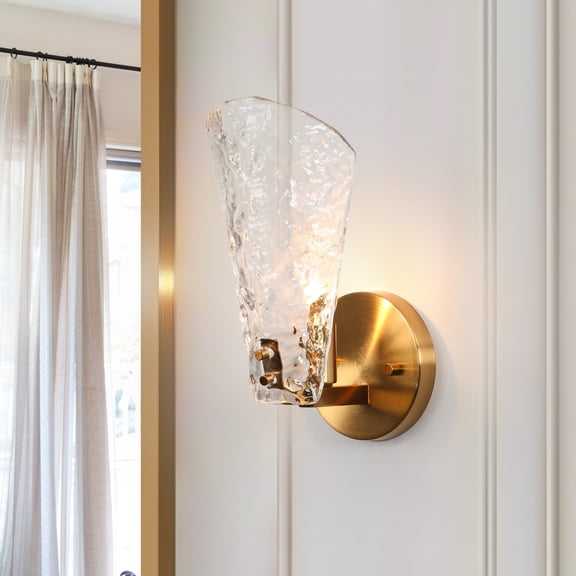 LNC Azfenro 4.7-in W 1 -Light Polished Gold and Ice-like Textured Glass Coastal Wall Sconce