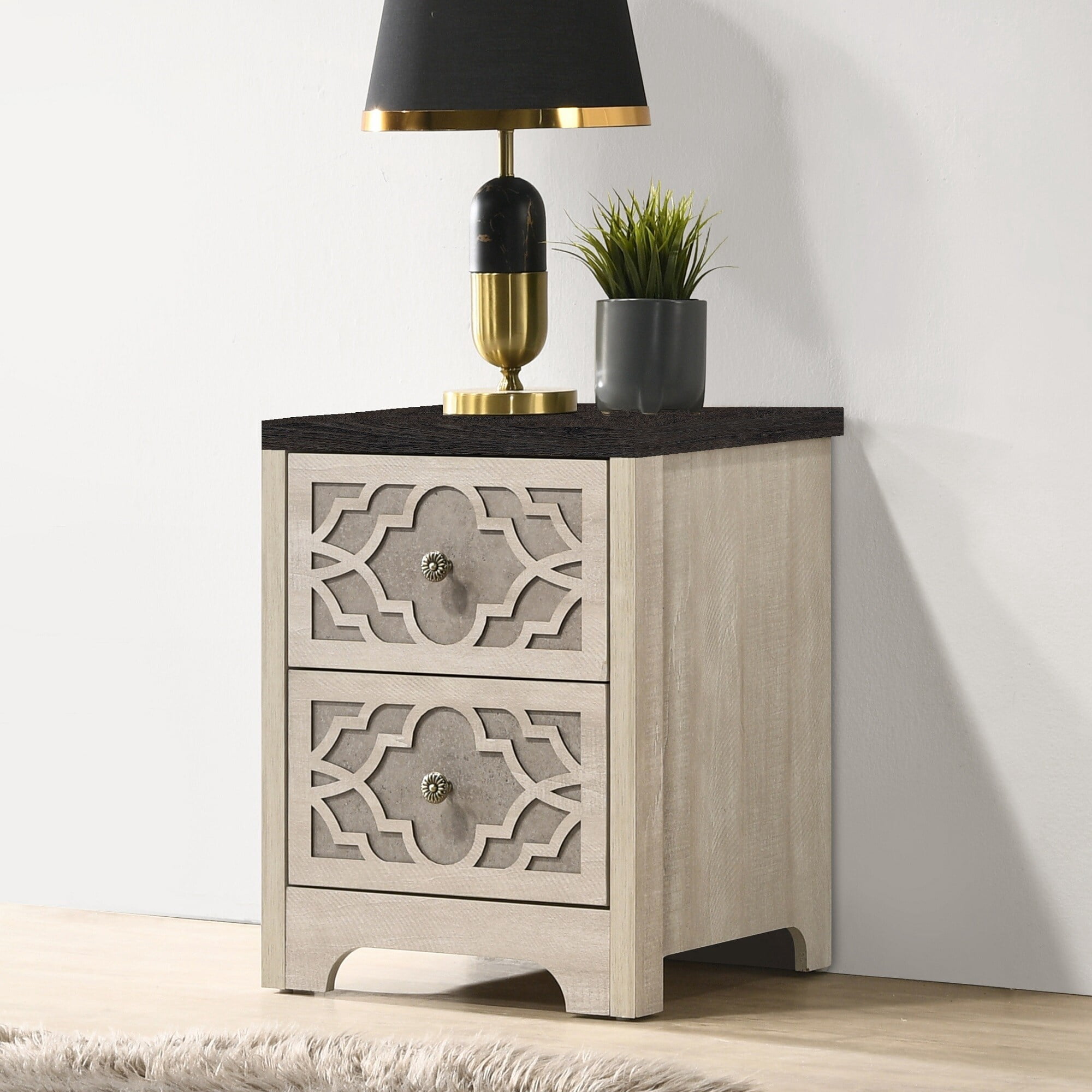 Azienda 2-Drawer Dusty Grey Oak Nightstand ( 23 in. H × 15.7 in. W × 17 ...