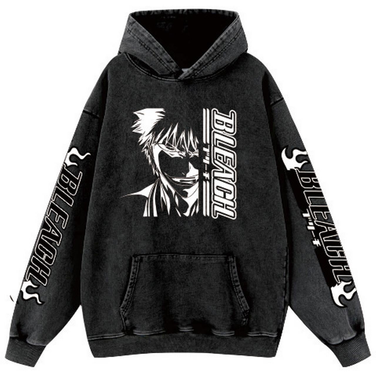 Azikbd Anime BLEACH KurosakiIchigo Washed Vintage Hoodies Anime