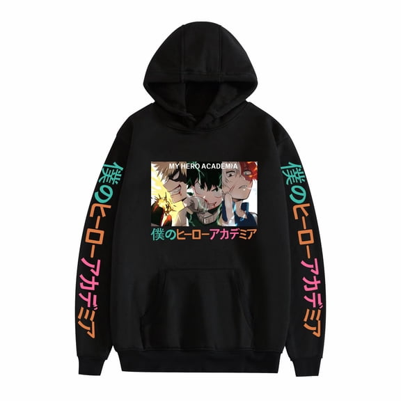 Azikbd  Anime Bakugo Katsuki Hoodie, Todoroki Shoto Cosplay Hoodie, Pullover Sweatshirt, Unisex, Soft Black, XS-3XL