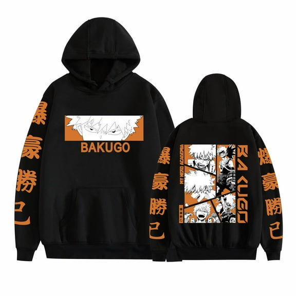 Azikbd  Anime Bakugo Katsuki Hoodie, Todoroki Shoto Cosplay Hoodie, Pullover Sweatshirt, Unisex, Soft Black, XS-3XL