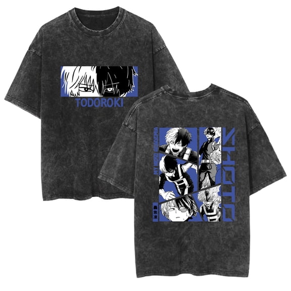 Azikbd Anime Bakugo Katsuki T-shirt, Todoroki Shoto cosplay pullover, Midoriya Izuku short-sleeved unisex, soft black, sizes XS-3XL.