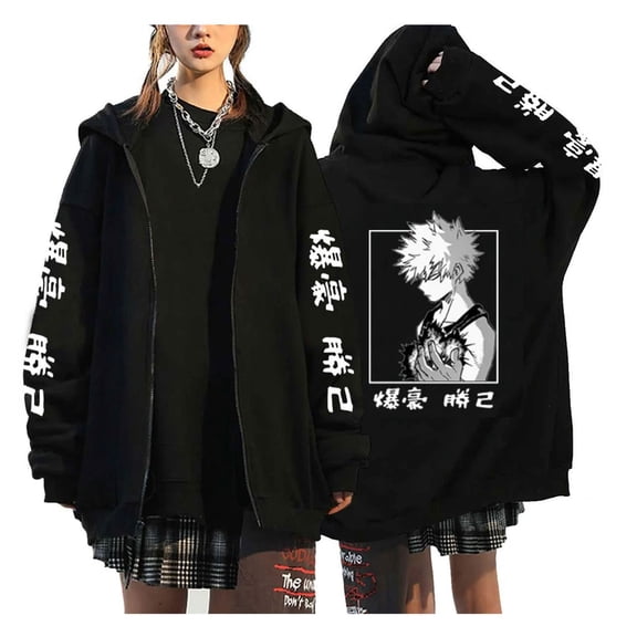 Azikbd  Anime Bakugo Katsuki Zipper Hoodie, Todoroki Shoto Cosplay Zipper Sweatshirt, Unisex, XXS-4XL Black Cardigan