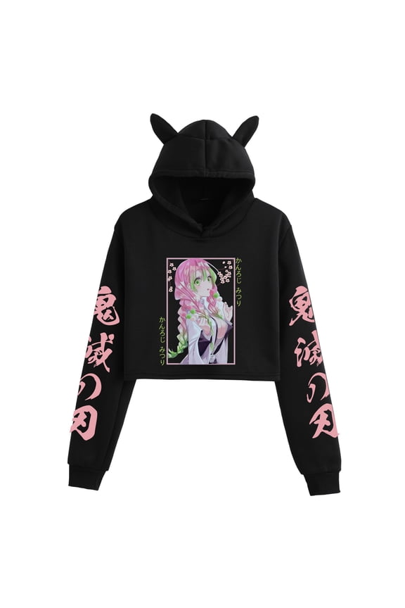 Anime Kamado Nezuko Cat Ear Hoodie Kamado Tanjirou Agatsuma Zenitsu Girls Pullover Devil Slayer Navel Short Sexy Top