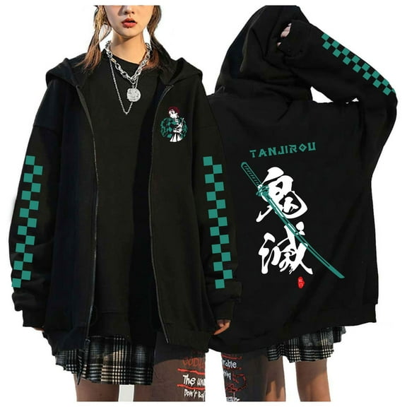 Azikbd   Anime Kamado Nezuko Zip-up Hoodie Kamado Tanjirou Agatsuma Zenitsu Unisex Sweatshirt Demon Slayer Harajuku Cardigan