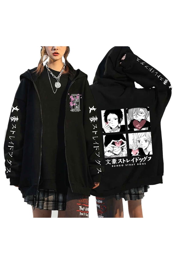 Bungo Stray Dogs Zip-Up Hoodie, Anime, Osamu Dazai, Cosplay, Hooded Zip-Up Pullover, Unisex, Black, XXS-4XL