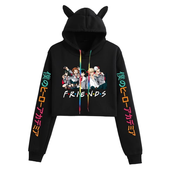 Azikbd Deku cropped hoodie, Kacchan cute, Shoto hooded sweatshirt, Uravity cropped hoodie jacket, anime hooded top, women's style, available in multiple colors, cute cat ears, sizes XXS-2XL.