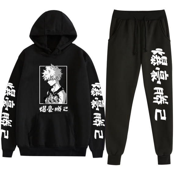 Azikbd  New Bakugo Katsuki Two-Piece Hoodie Set - Anime Style - Todoroki Shoto Cosplay - Sweatshirt   Pants - Unisex