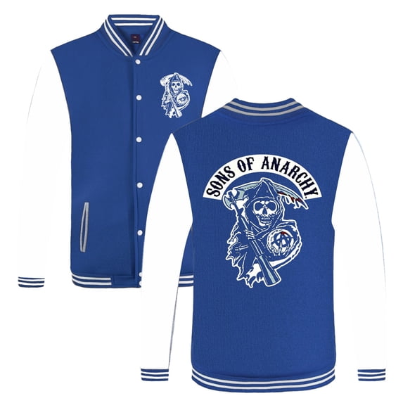 Azikbd Sons of Anarchy Fashionable Men's Cardigan Baseball Jacket Casual Long Sleeve Pocket Sweatshirt XS-3XL Unisex