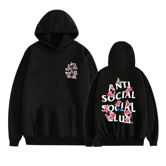 Azikbd  anti soclal social club floral hooded sweatshirt with velvet pullover comfortable and soft with pockets for men and women